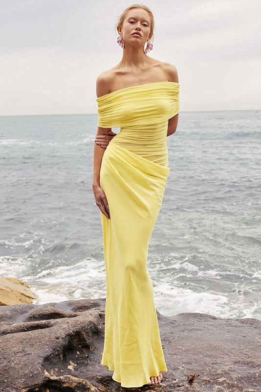 Off-Shoulder Mesh Maxi Dress