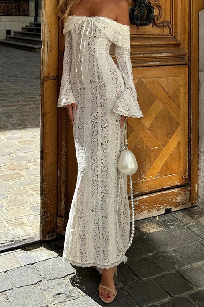 Lace Flared Sleeve off-Shoulder Dress Lace Flared Sleeve off-Shoulder Dress