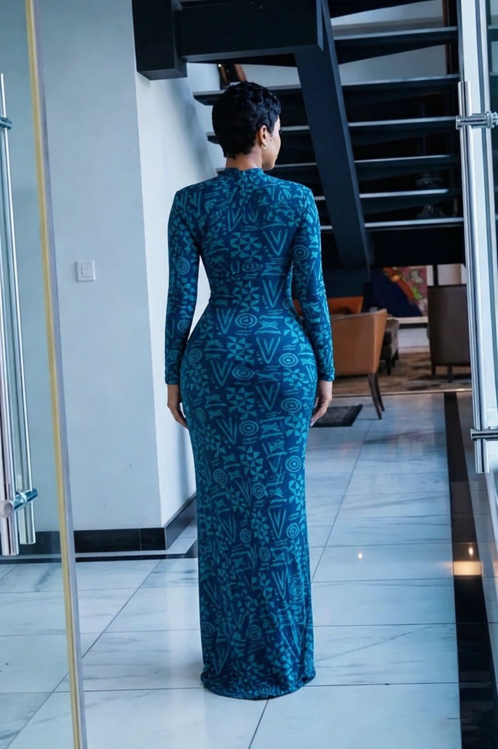 Vestido Maxi em Malha com Padrão Totem