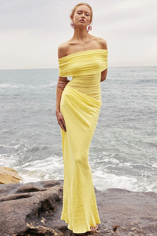 Sheer Mesh Off-Shoulder Maxi Dress