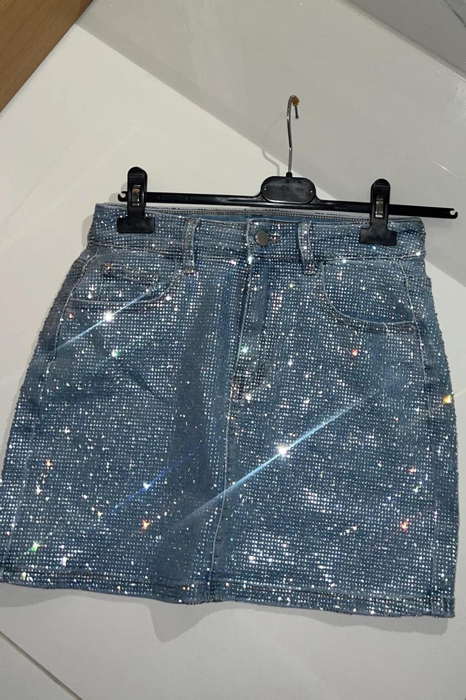 Stretchy Diamanté Denim Mini Skirt