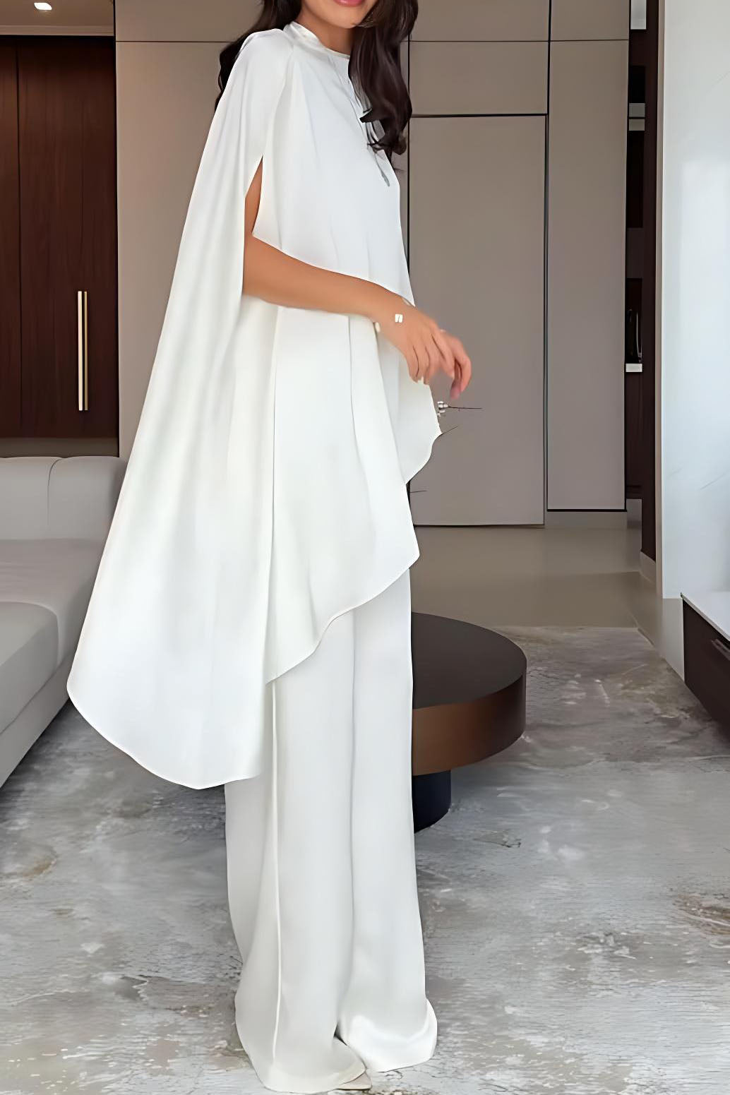 Cape-Ärmel Weitbein-Hosen-Set