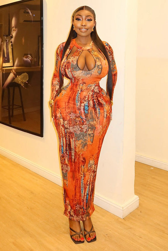 Gotycka sukienka maxi z przezroczystym drapowaniem