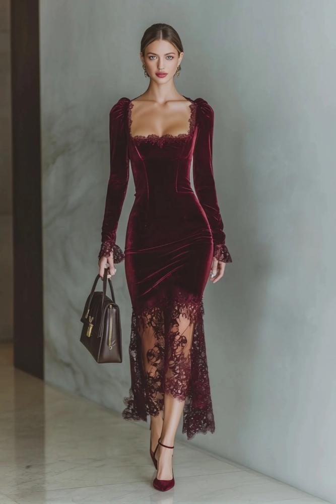 Velvet Sweetheart Lace Maxi Dress