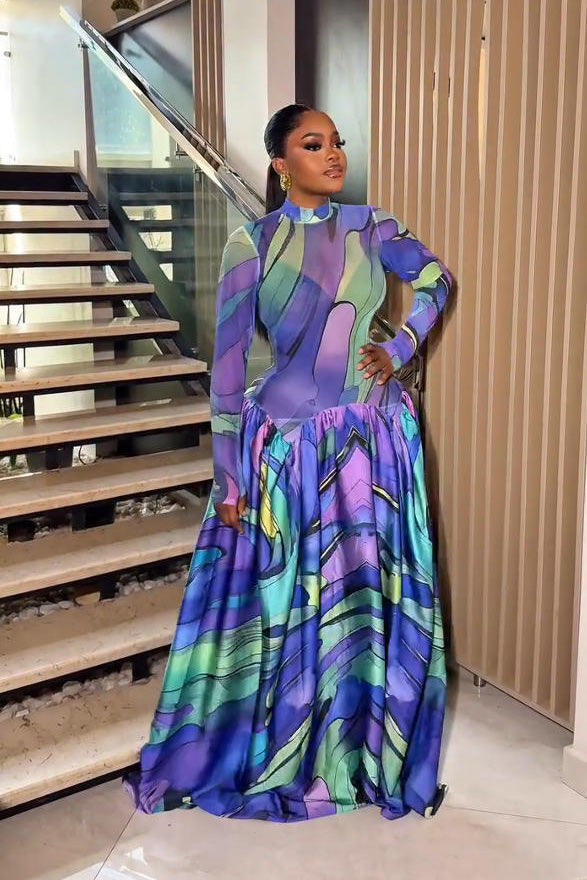 Blue Art-Paint Inspired Maxi Dress