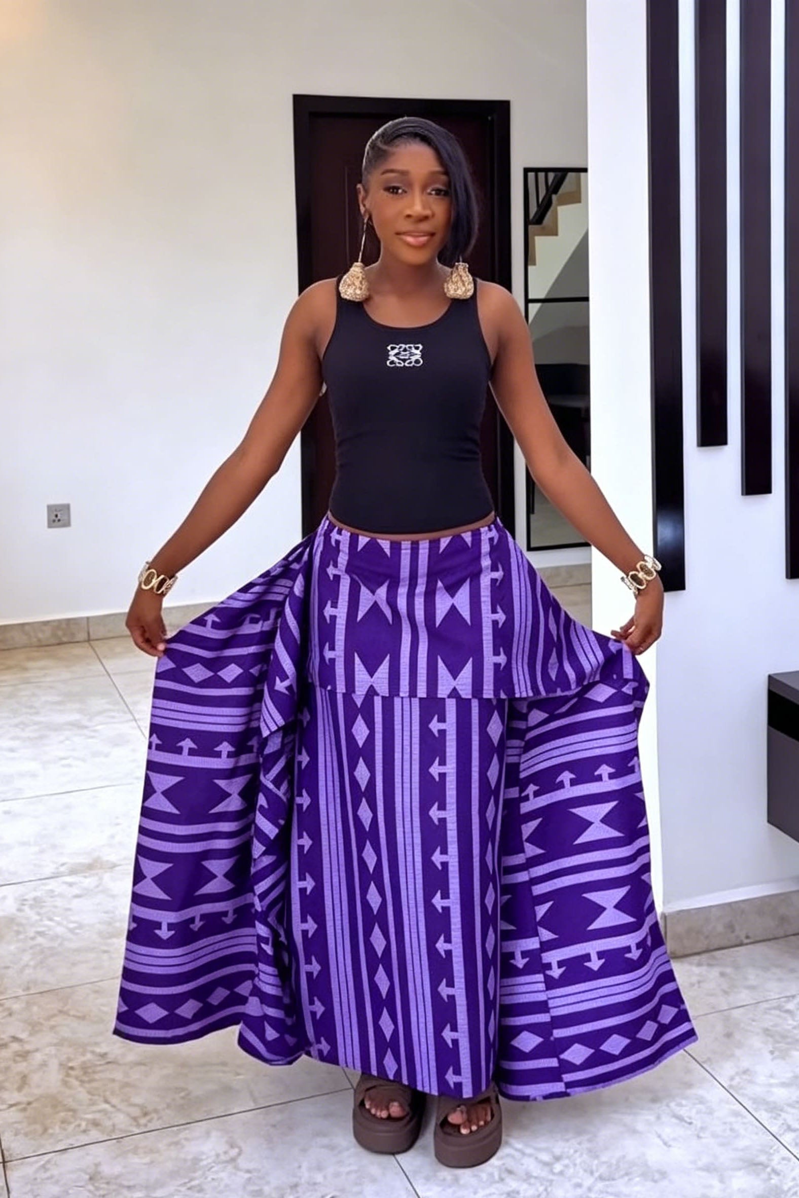 Geometric Layered High Waist Skirt