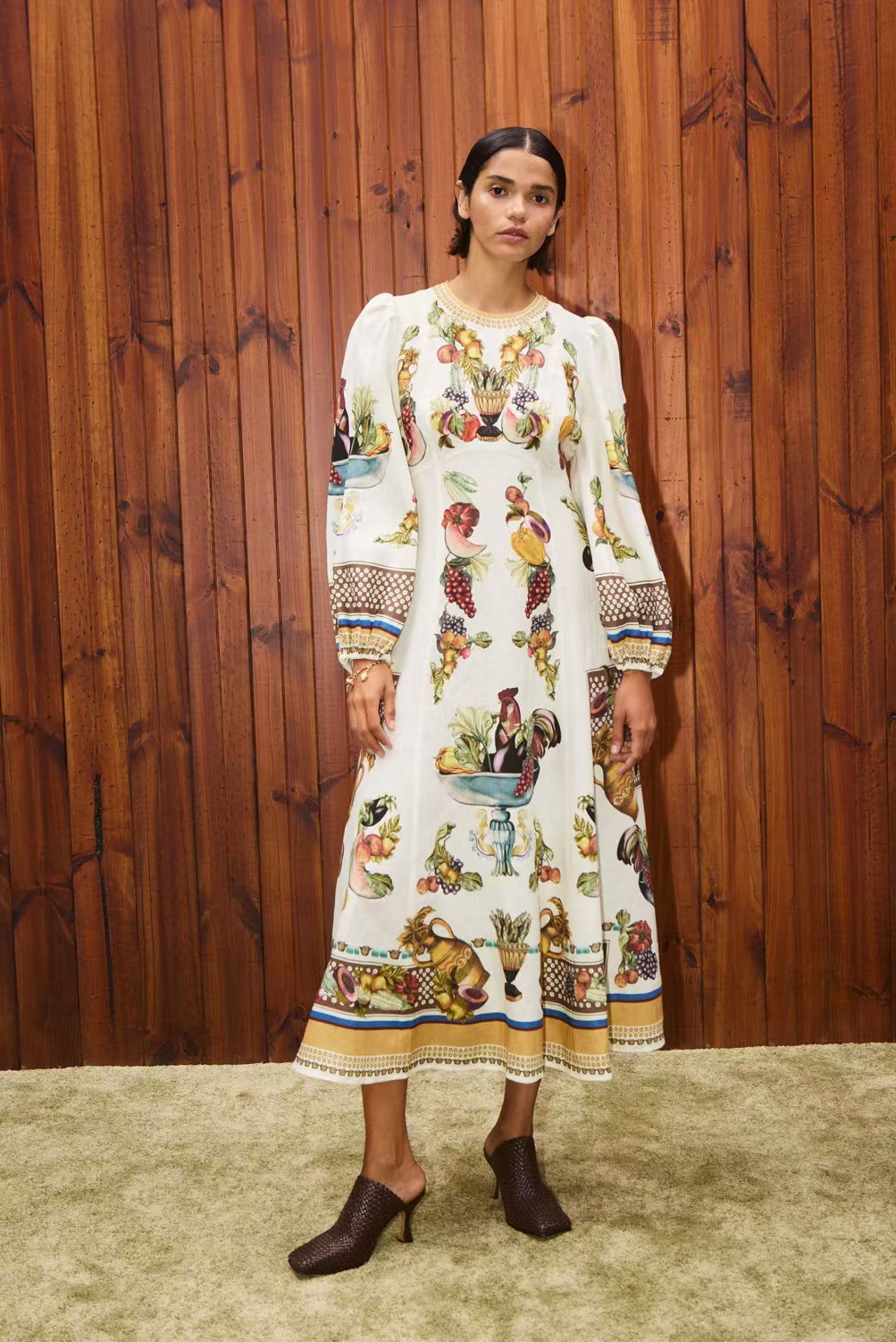 Robe longue à manches ballon et motif animalier Marcella