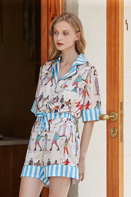 Set de pijamale cu imprimeu sport de schi