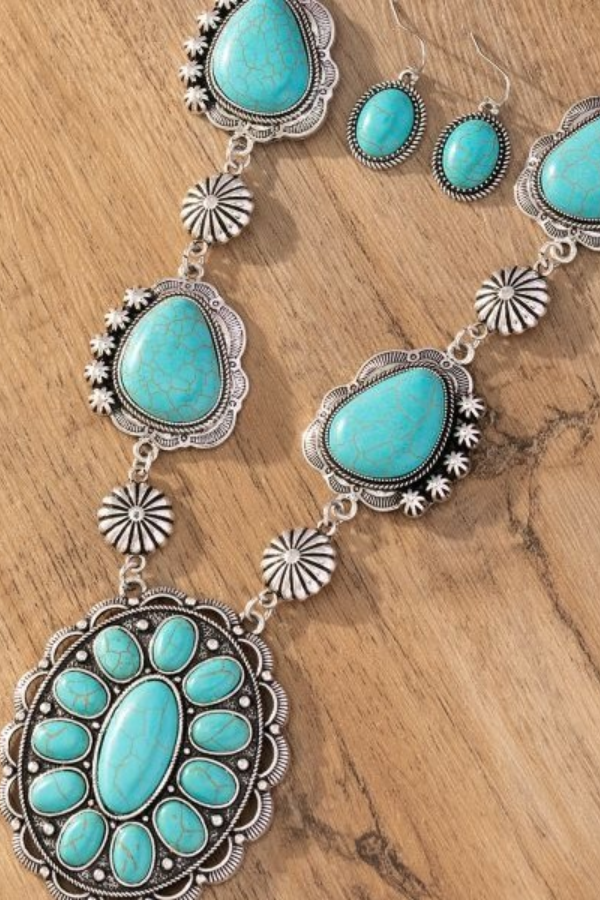 Women's Western Retro Turquoise Necklace Jewelry Set