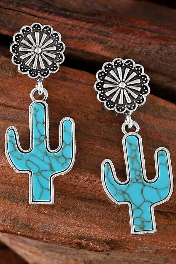 Damme Western Retro Turquoise Kaktusblumm Pendel-Ouerbeliéieren