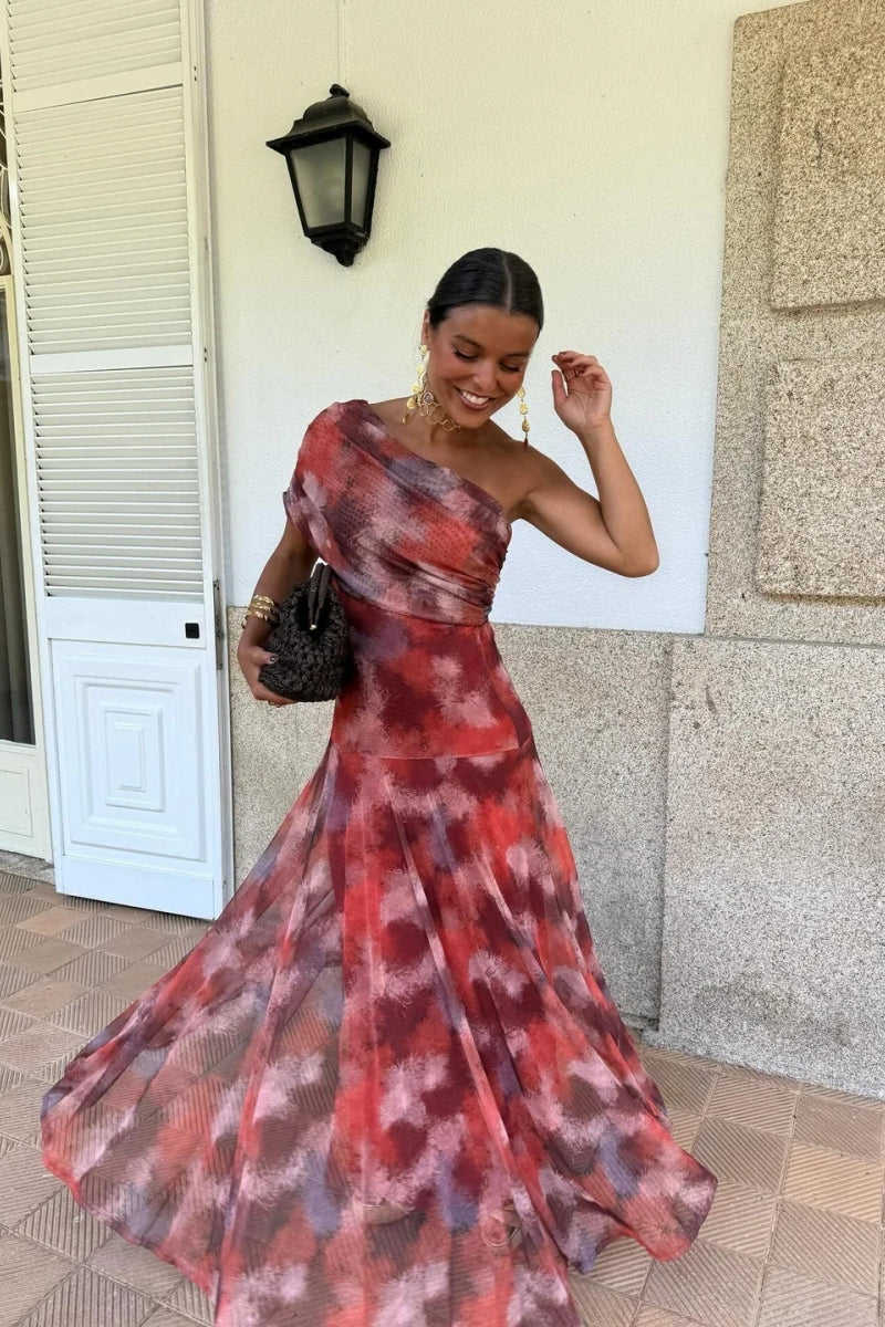 tie dye one shoulder dress One Shoulder Tie Dye Maxi Dress