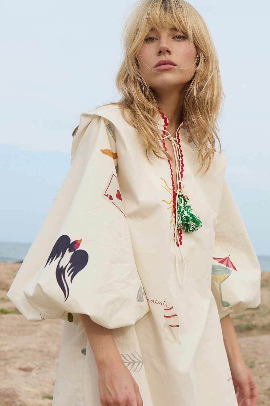 Artistic Graphic Print Puff Sleeve Maxi Dress