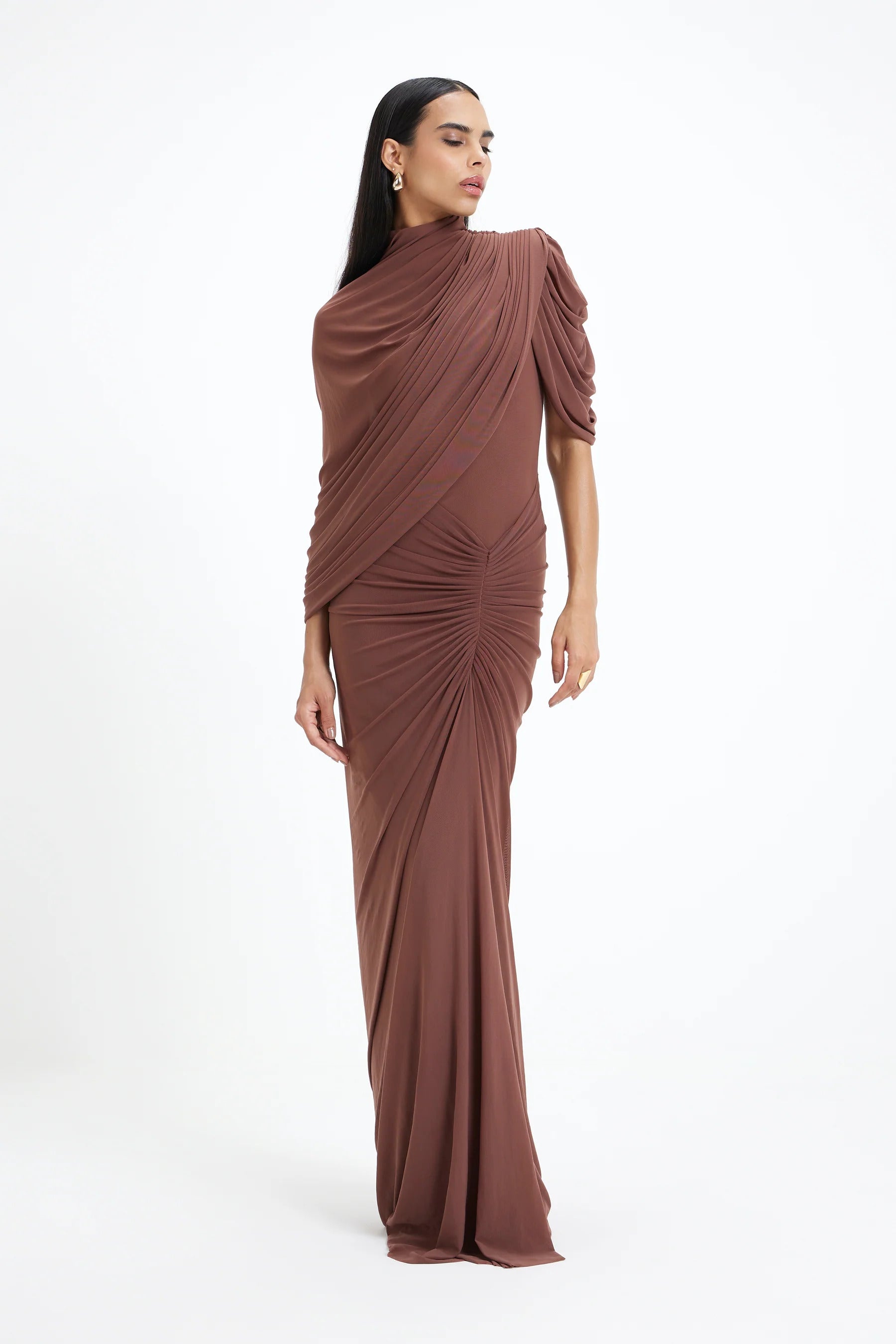 Timeless Asymmetrical Mocha Luxe Dress