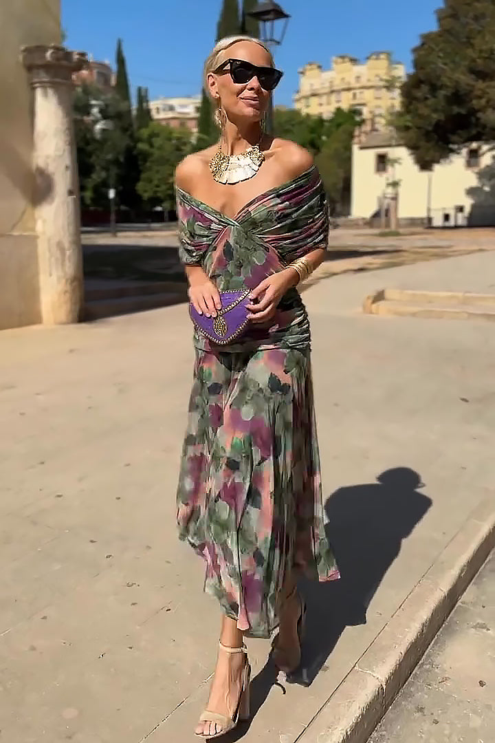 Elegant V-neck Fantasy Painted Floral Print Party Maxi Dress Elegant V-neck Fantasy Painted Floral Print Party Maxi Dress