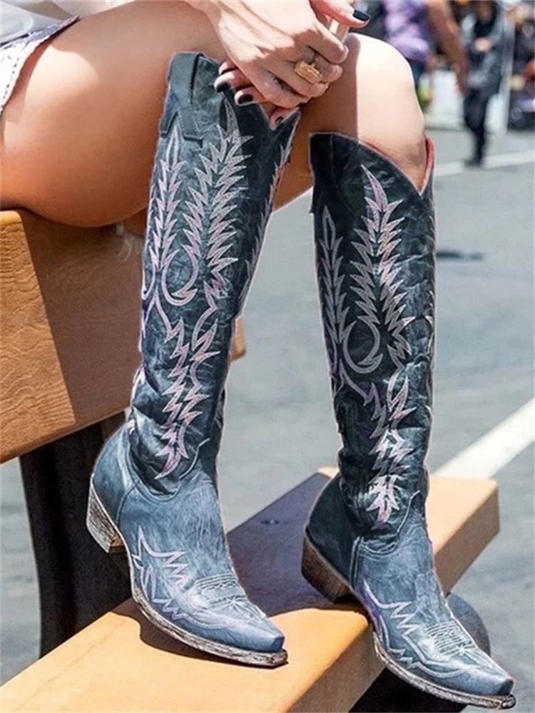Vintage Western-Cowboy Knéi-héich bestickte Stiwwelen