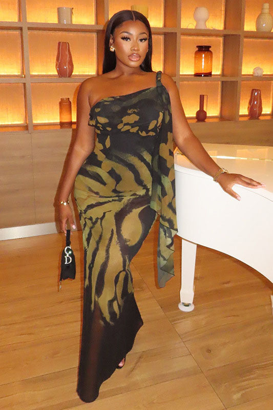 Transparentes Cape Zweiteiliges Maxikleid Set