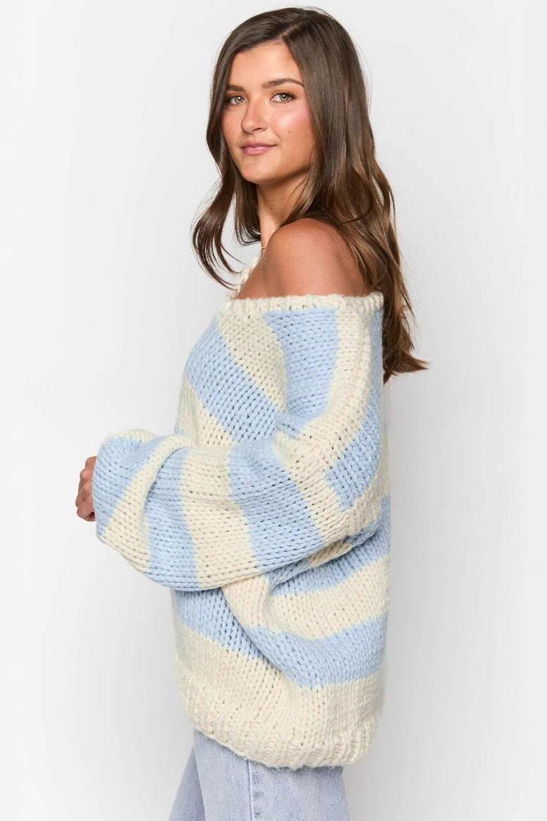 Off-shoulder gestreepte trui