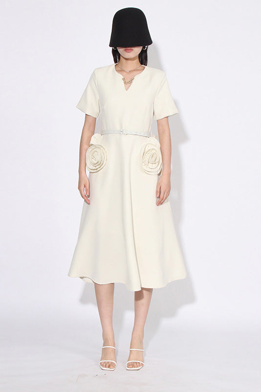 Grace Floral Appliqué Short Sleeve Midi Dress