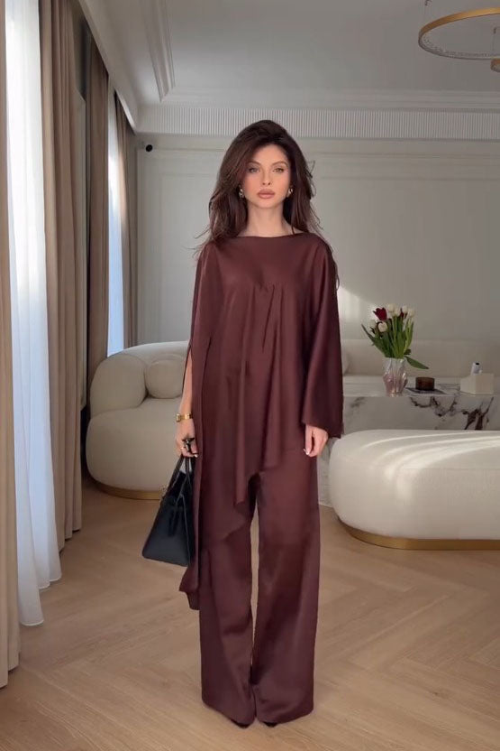 Cape-Ärmel Weitbein-Hosen-Set