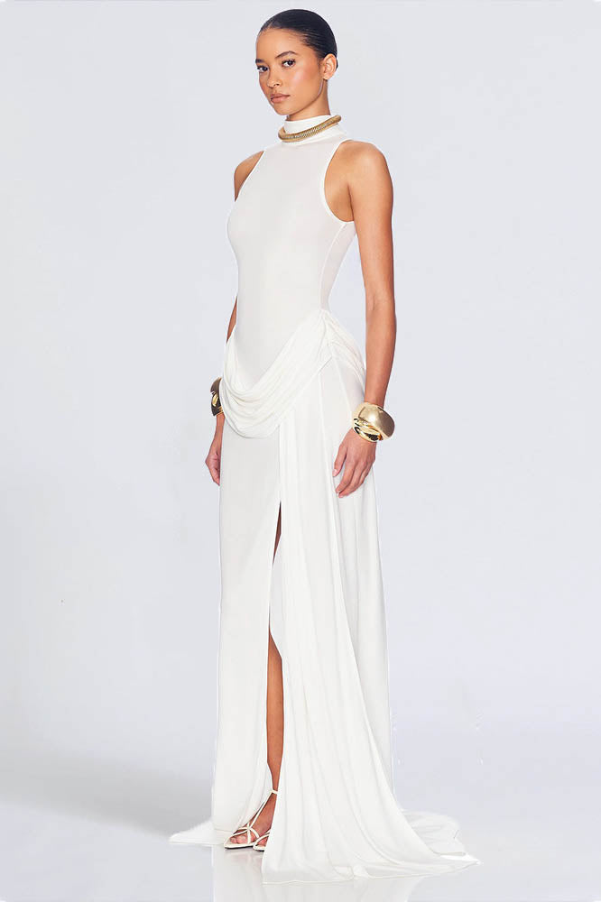 Colorblock Fitted Slit Hem Maxi Dress
