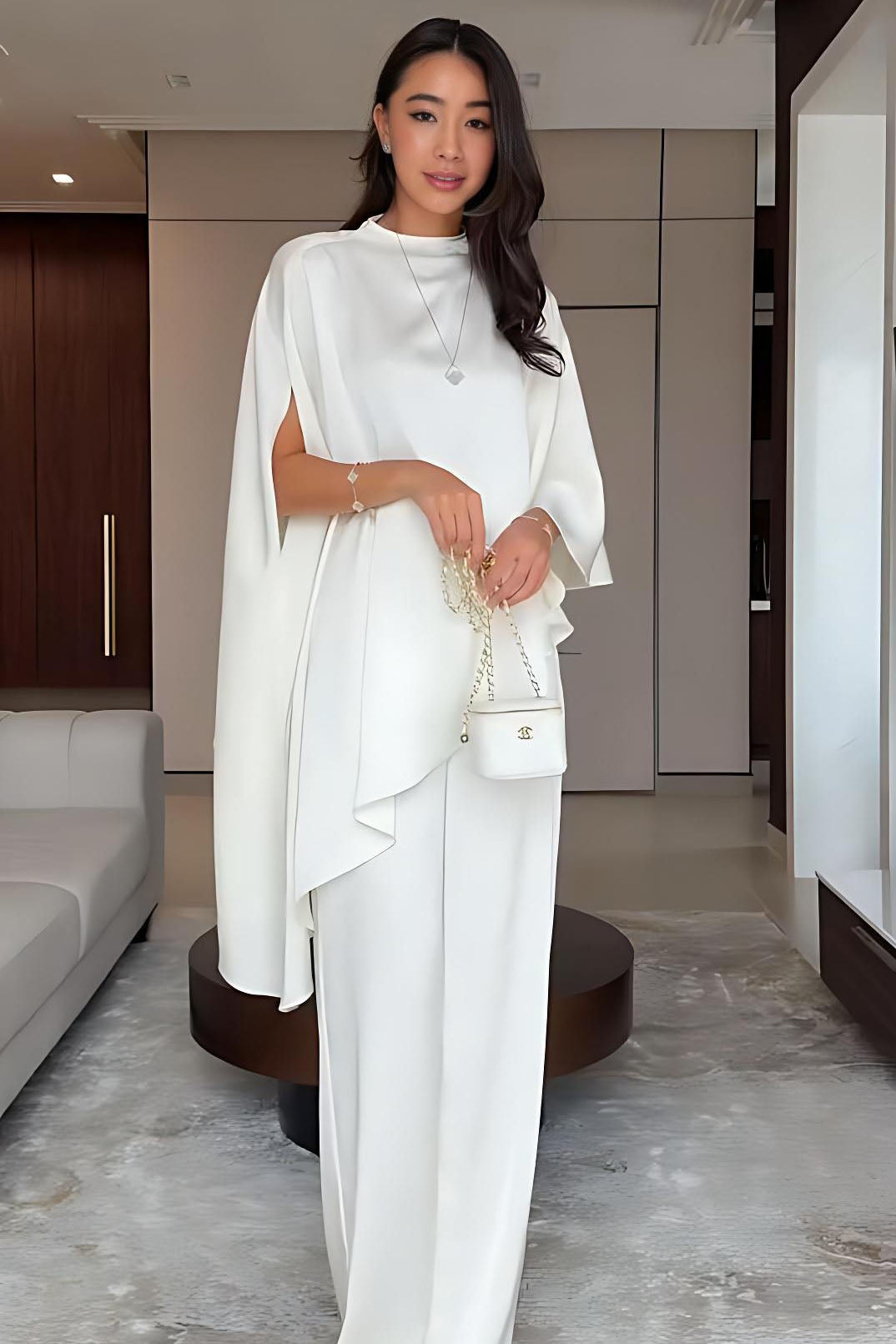 Cape-Ärmel Weitbein-Hosen-Set