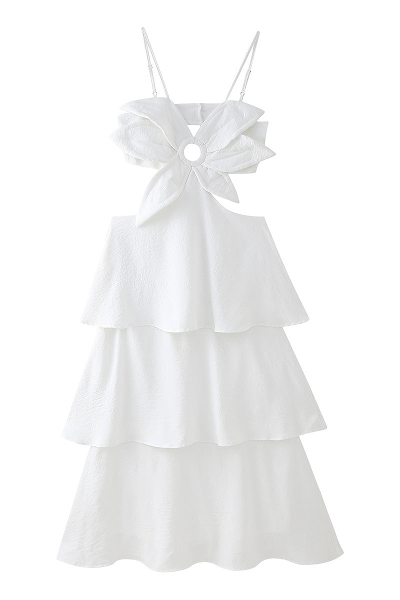 Franséisch Open Back 3D Blummen Layered Kleed