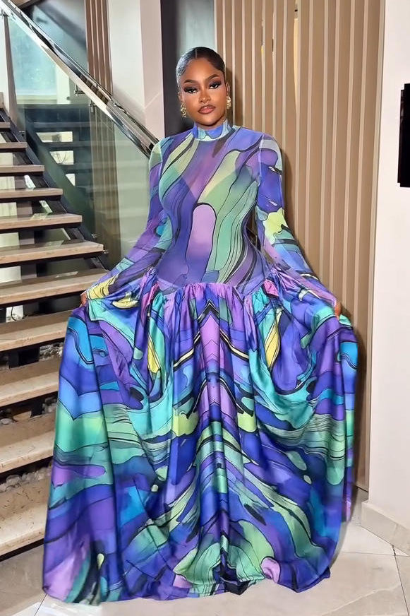 Blue Art-Paint Inspired Maxi Dress