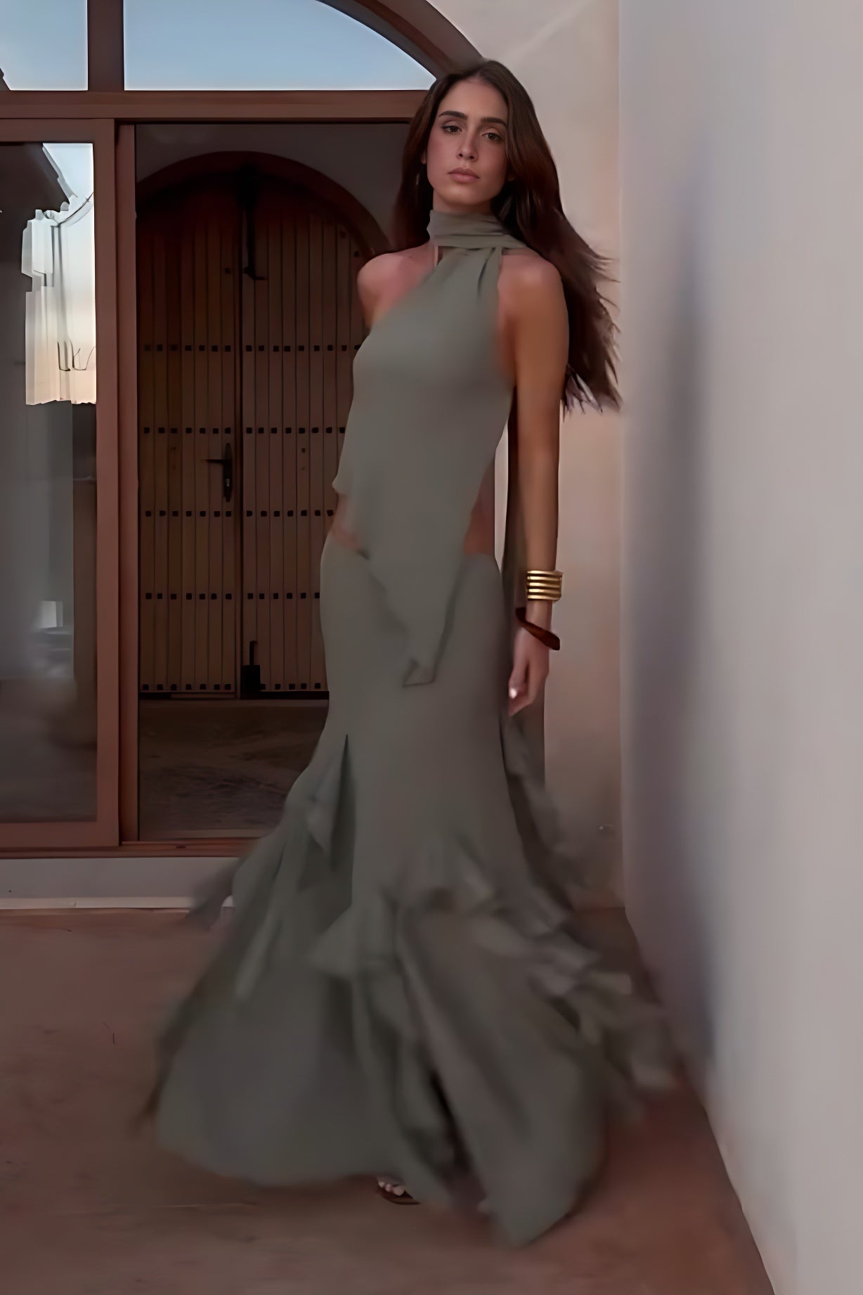 Olive Mirag Draped Ruffle Skirt Set