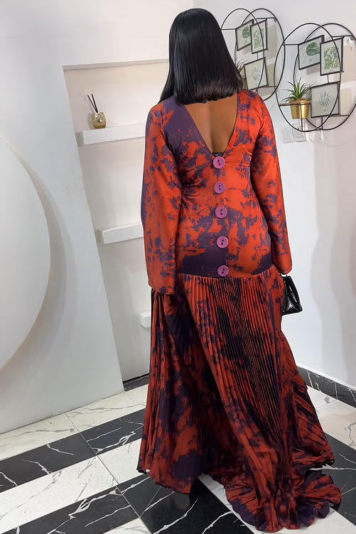 Crimson Tide Pleated Maxi Dress