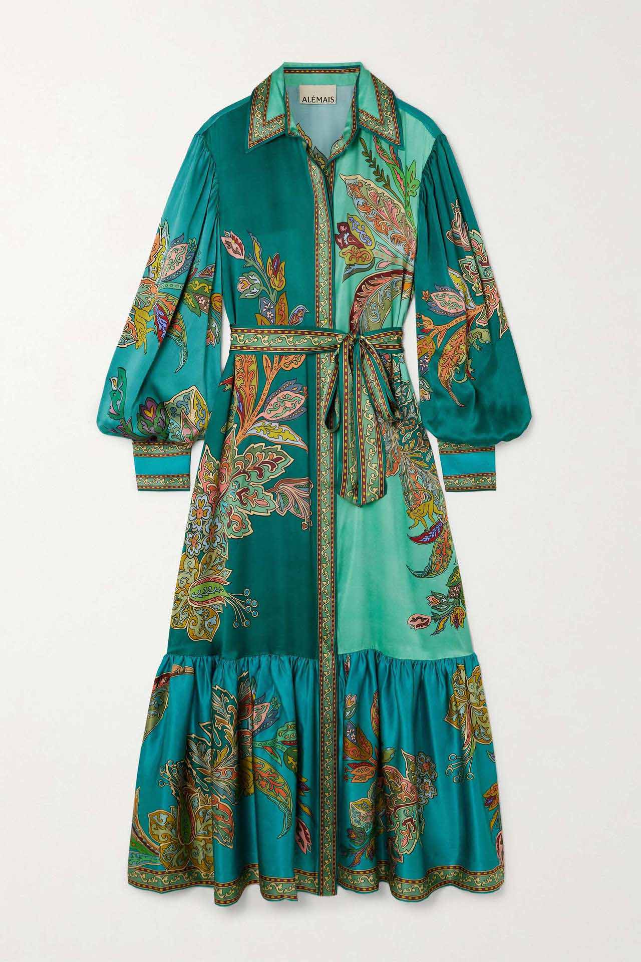 Satin blommig klänning