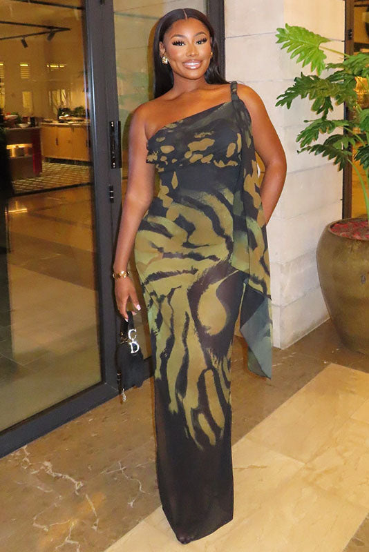 Transparentes Cape Zweiteiliges Maxikleid Set