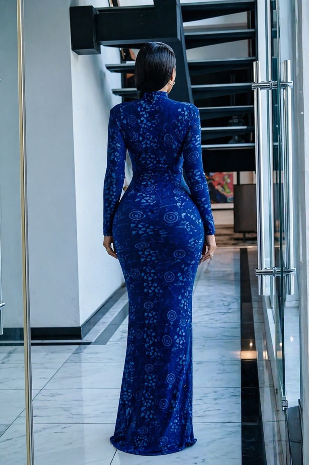 Vestido Maxi em Malha com Padrão Totem