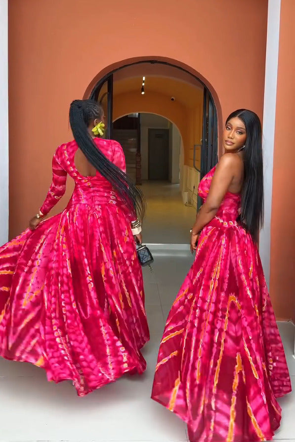 Boho-Red-Carpet Tie-Dye Maxi Dress