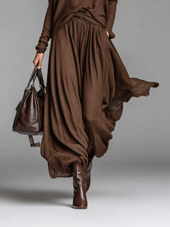 Ensemble jupe et pull tricoté à col rond pour femme