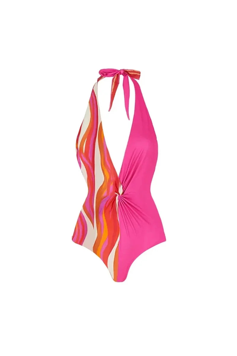 Halter Swimsuit and One Shoulder Bikini