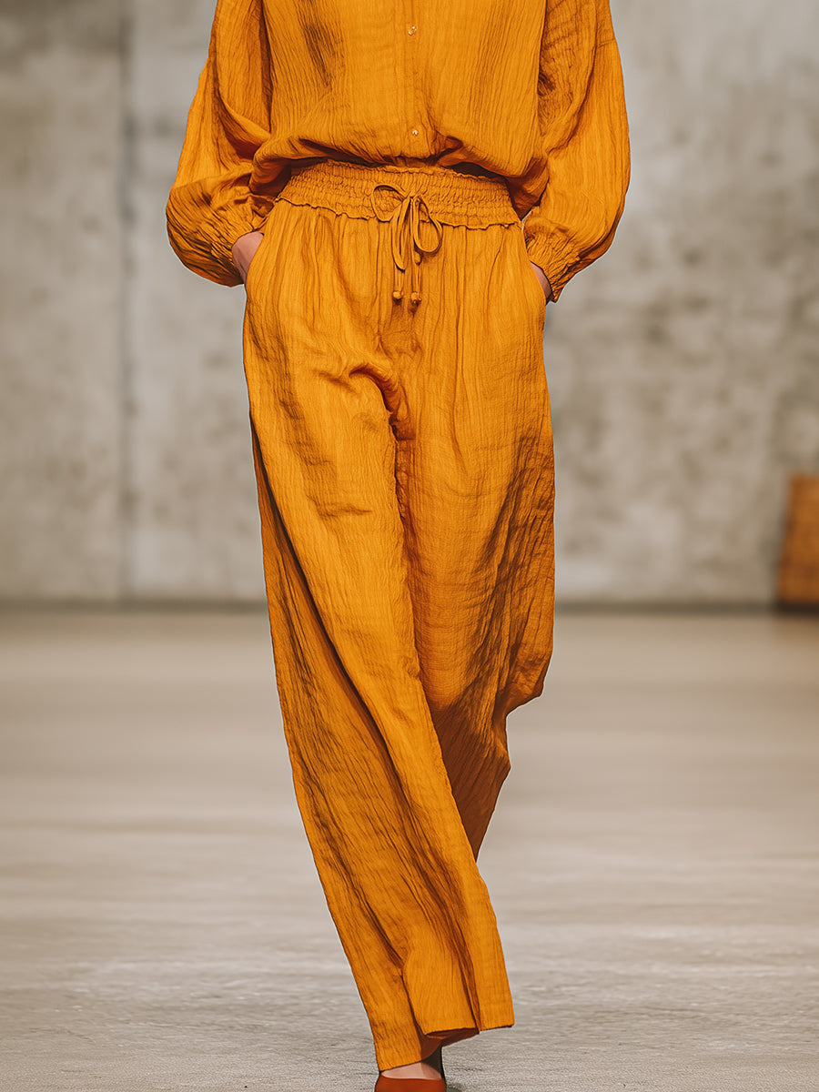 Casual retro orangefaarwege Set mat Hiem an Hosen