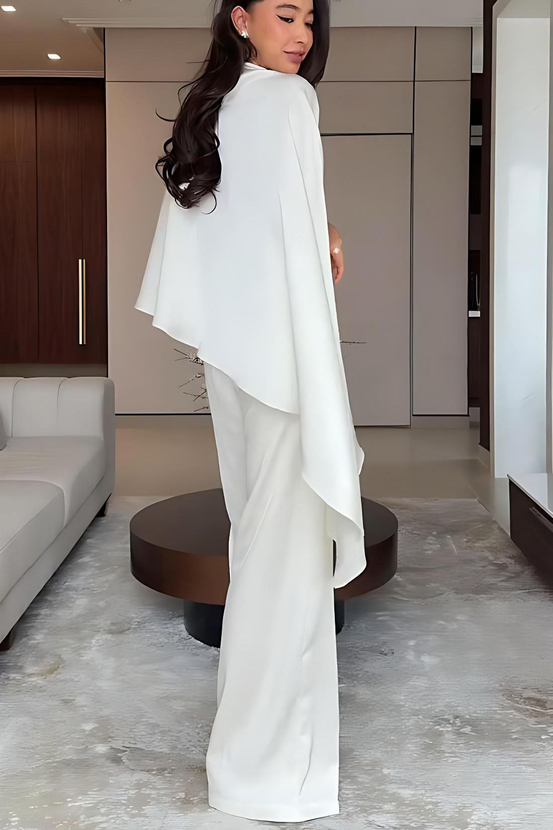 Cape-Ärmel Weitbein-Hosen-Set