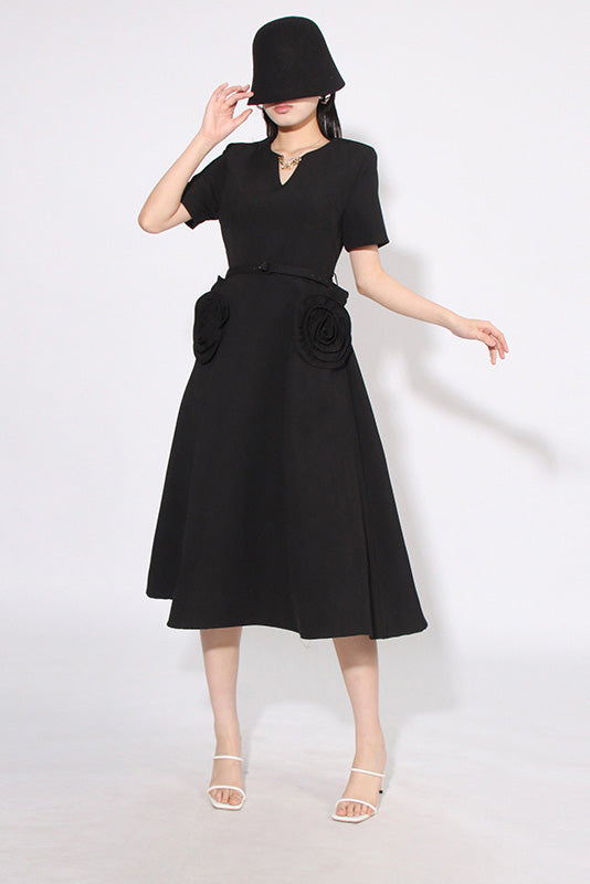 Grace Floral Appliqué Short Sleeve Midi Dress