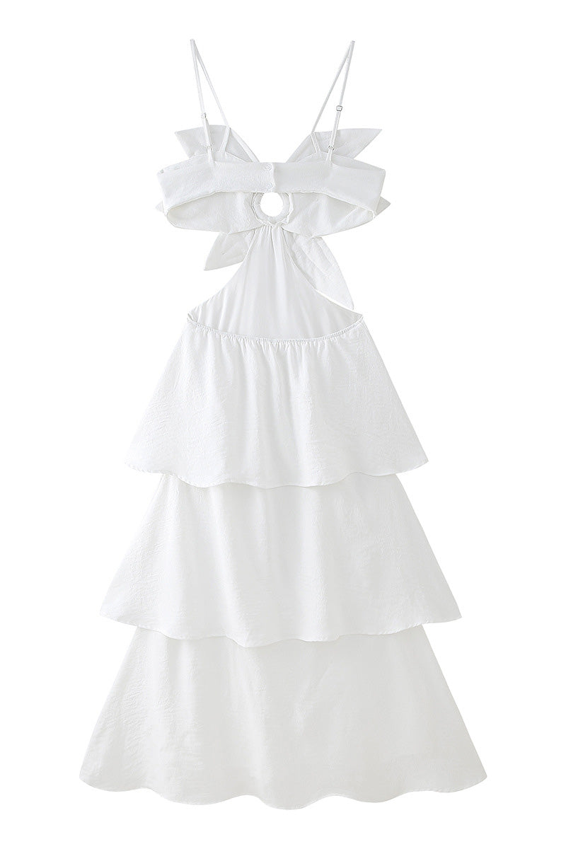 Franséisch Open Back 3D Blummen Layered Kleed