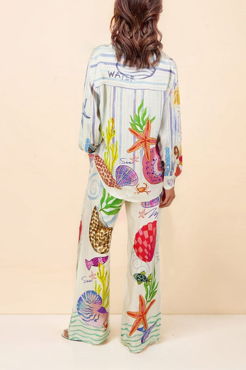 Ensemble pantalon imprimé sur le thème de l'océan