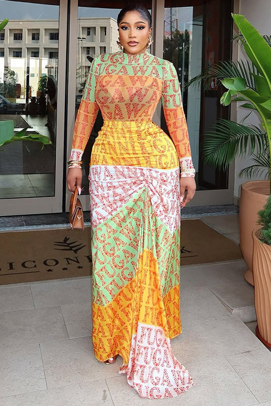 Gotik Kraliçe Şeffaf Drape Maxi Elbise