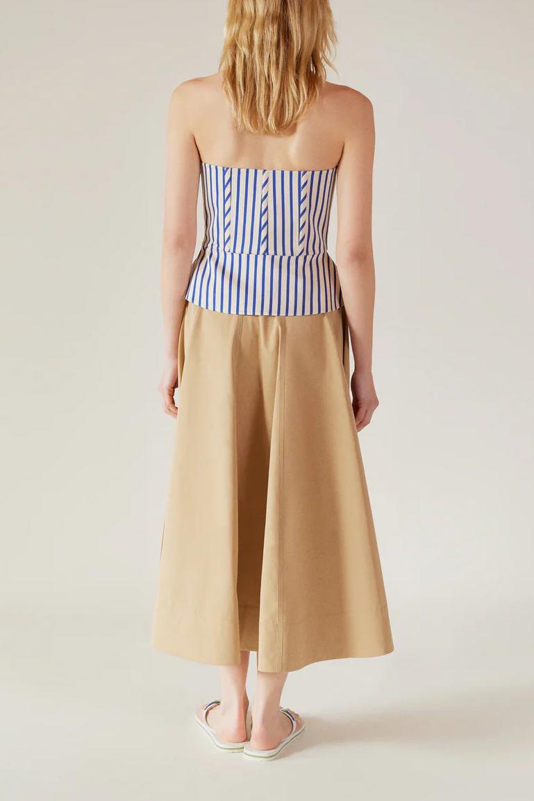 Floral Shape Cutout Top & Pleated Cotton-Poplin Midi Skirt