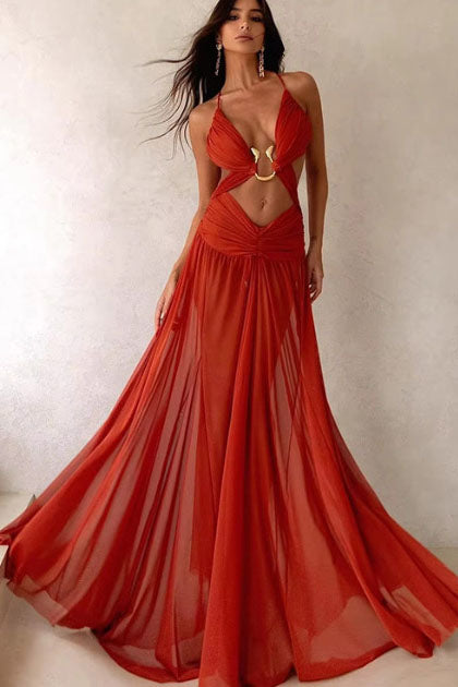 Midnight Veil Out Cut-Out Maxi Kleed