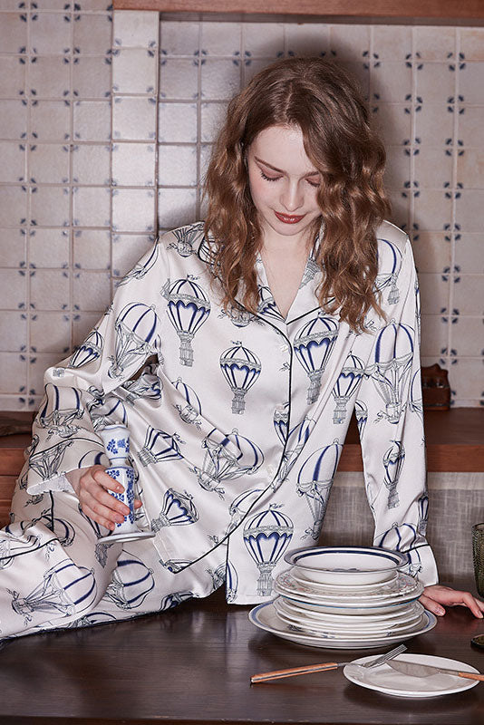 Luftballongtryck Pyjamas Set - Vit