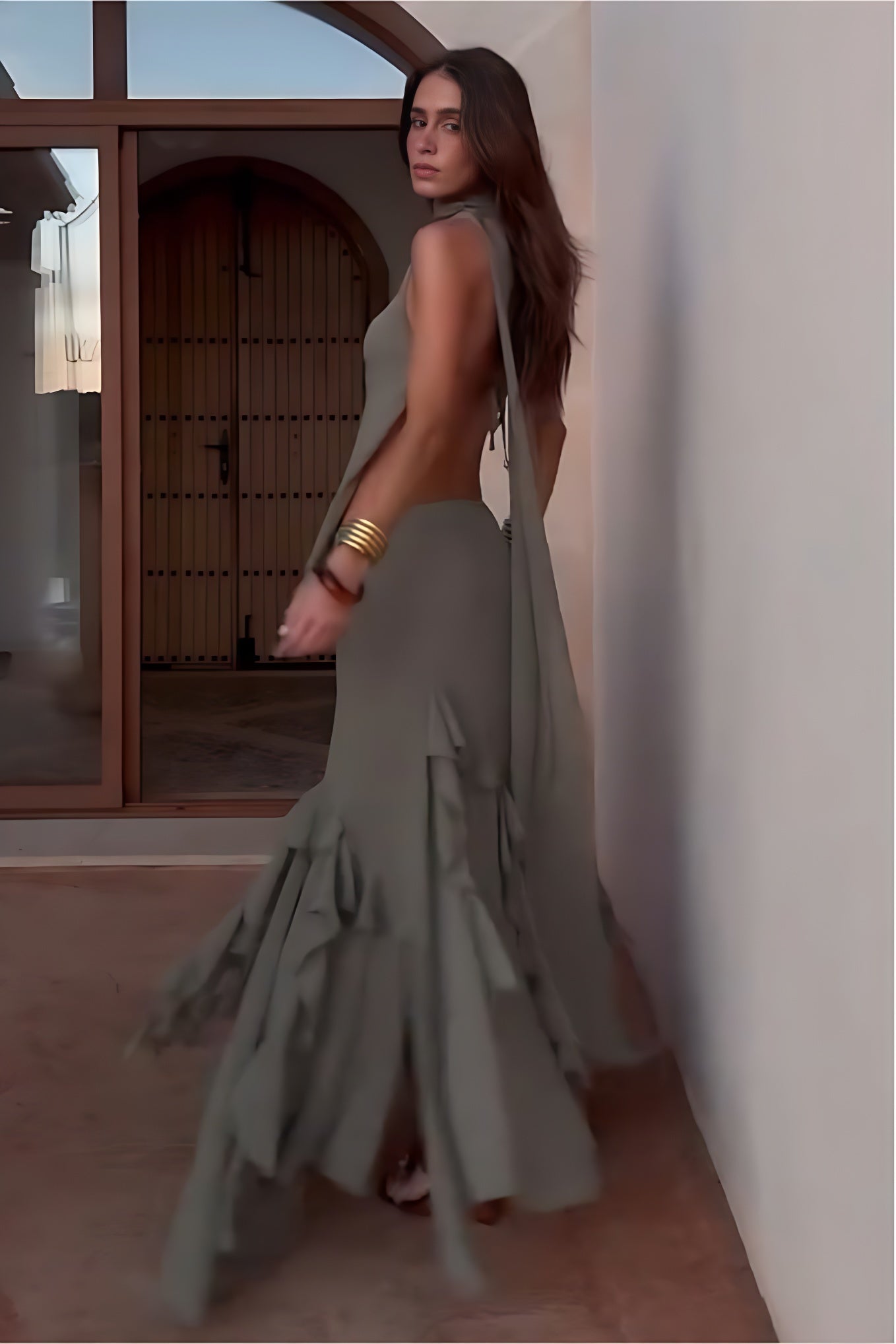 Olive Mirag Draped Ruffle Skirt Set