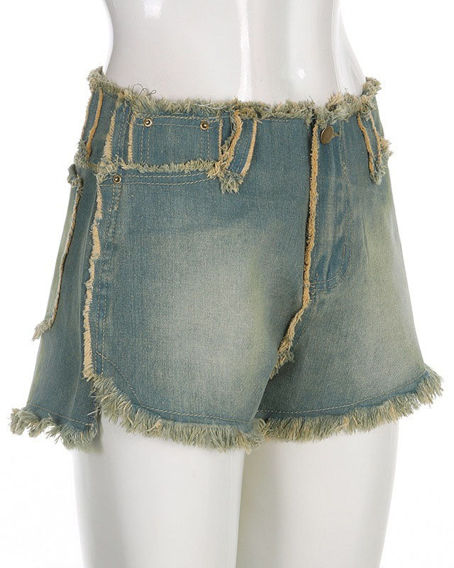 Denim Mini Kjol Med 3D Rosor