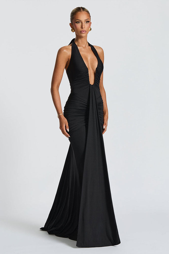 Halter Deep V Mermaid Maxi Dress