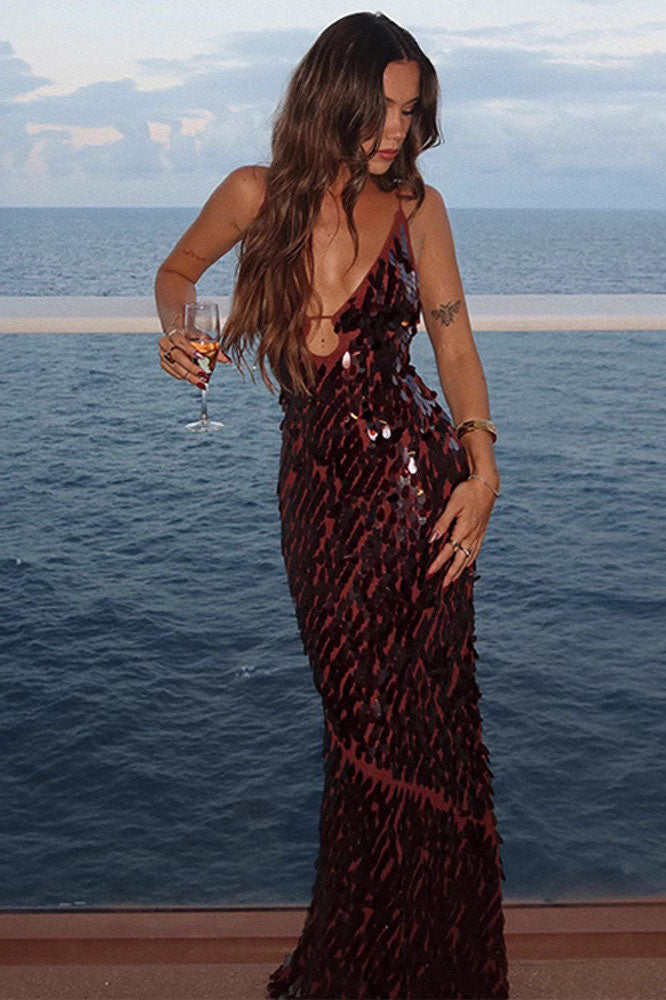 Sequin Spaghetti Strap Maxi Dress