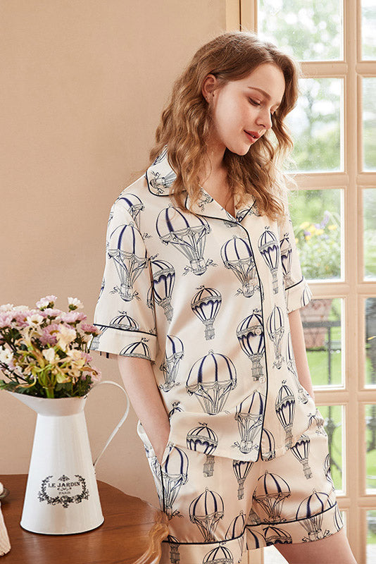 Luftballongtryck Pyjamas Set - Vit