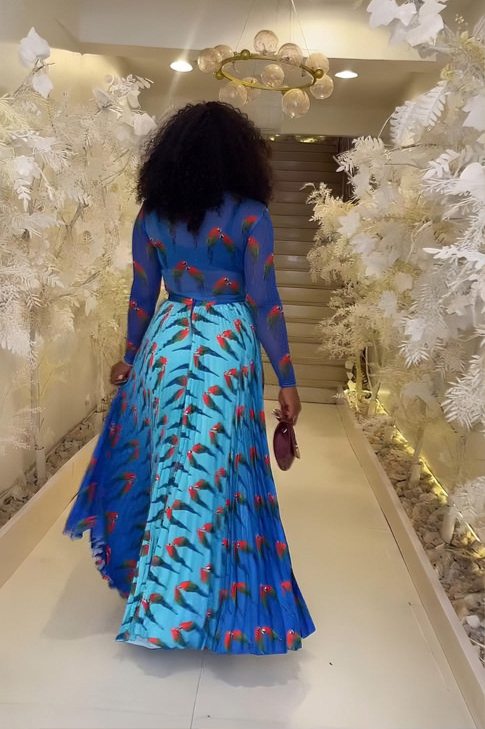 Sky Blue Parrot Swing Bodysuit Skirt Set